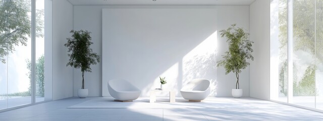 Poster - Modern Interior Background in White Architecture with 3D Rendering