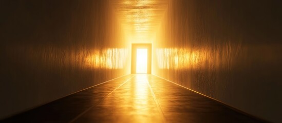 Poster - 3D rendering of light emanating from the end of a dim corridor