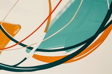 Wall Mural - minimalist abstract art with intersecting bold lines and circles, vibrant teal and orange colors, cr