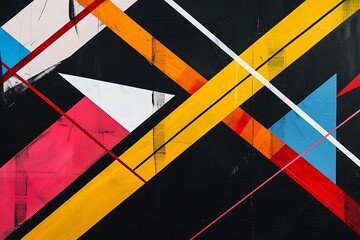Wall Mural - minimalist abstract composition of intersecting lines and bold geometric shapes in primary colors, c