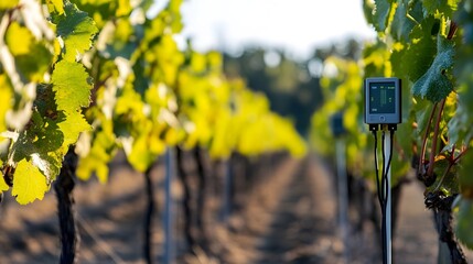 Poster - iot sensors installed in a vineyard collecting real time data on moisture and temperature levels to 