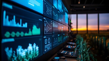 Poster - innovative smart farm control center showcasing real time iot sensor data for optimized agricultural