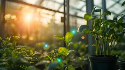 Poster - photograph showcasing iot sensors monitoring and tracking the health of plants in a smart automated 