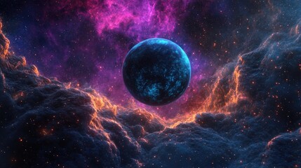 Poster - Planetary nebula in deep space featuring an abstract colorful background created through 3D cartoon rendering