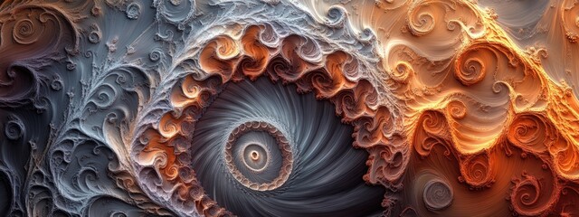 Poster - Abstract fractal shapes and patterns rendered in 3D cartoon style featuring dynamic flowing natural forms flowers and spirals