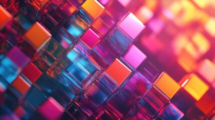 Poster - Extruded Abstract Fractal Background featuring 3D cartoon rendering Modern Art Painting with futuristic wavy fractal artwork Trendy desktop wallpaper showcasing colorful abstract 3D rendered cubes