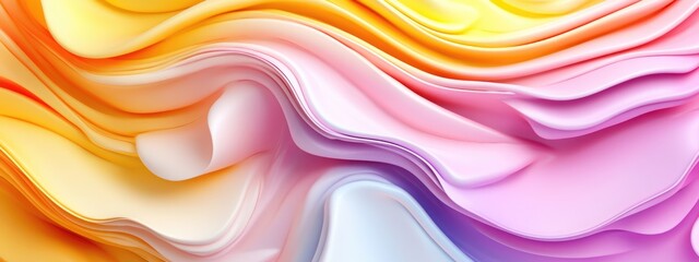 Poster - 3D cartoon depiction of a white abstract background featuring a pastel rainbow texture in pink yellow orange violet and magenta designed with fractal patterns