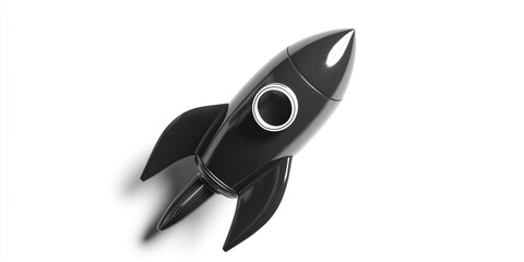 Poster - Monochrome illustration of a rocket icon in a 3D cartoon rendering against a white background