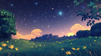 Poster - Great image of a starry night sky in 3D cartoon rendering