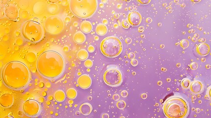 Wall Mural - Bubbles of yellow liquid on a lavender background