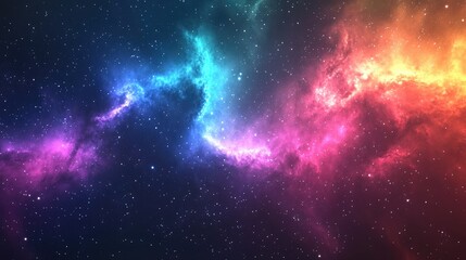 Poster - 3D cartoon rendering showcasing a night starry sky filled with nebula in rainbow colors Multicolor outer space imagery depicting deep space many light years away