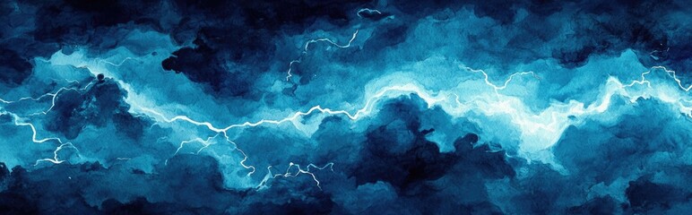 Aufkleber - Neon cosmic paper textured light blue watercolor background in a 3D cartoon rendering Deep dark ink canvas suitable for contemporary creative design Aquarelle texture featuring lightning night sky
