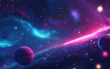 Poster - 3D cartoon rendering of images showcasing deep space featuring a galactic hub nebulae of emerging galaxies and new constellations