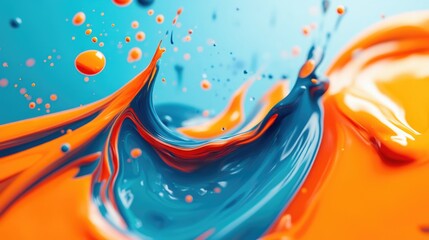 Poster - Macro paint in a neon color palette with bright orange and blue dye in a 3D cartoon rendering