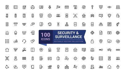 Poster - security and surveillance icon set. related to web security, safety, password, data protection. pixe