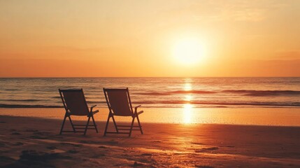 Two Chairs Facing Sunset on Beach