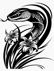 Sticker - A snake with a flower on its head. The snake is surrounded by grass