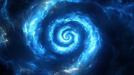 Wall Mural - blue cosmic spiral in space, glowing galactic vortex, bright swirling nebula, deep space spiral gala