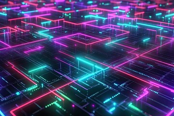 Leinwandbilder - Abstract digital dot line particle data background connecting technology concept.