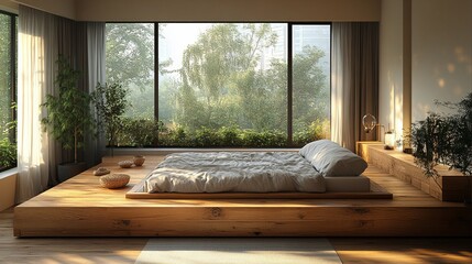 Wall Mural - Serene Minimalist Bedroom with Platform Bed 