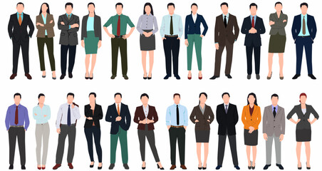 Wall Mural - Set of business people standing in a large group.