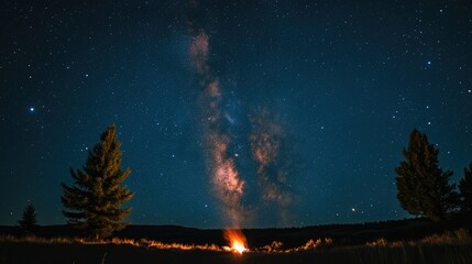 Colorful milkyway galaxy night stars landscape