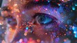 © DragonslayerAi - Close-up of a face with holographic patterns, bokeh effect and futuristic visuals
