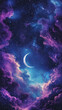 © Mary Salen - Sleepy purple blue indigo evening mystical moonlight night sky with clouds and stars tranquil slumber relaxing meditation cosmos background backdrop wallpaper meditation crescent moon with copy space