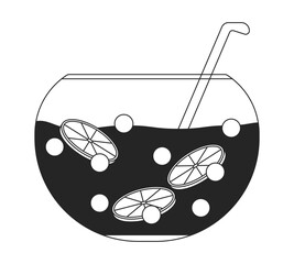 Poster - Glass punch bowl with ladle black and white 2D line object. Citrus juice glassware. Party aperitif beverage. Fruit punchbowl isolated clip art vector outline item. Monochromatic spot illustration