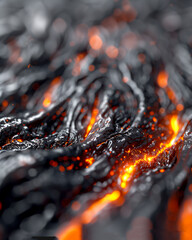 A close up of a lava flow with orange flames. Concept of danger and destruction, as the lava and flames are both powerful and destructive forces of nature. The orange flames add a sense of warmth