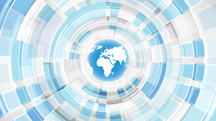 Wall Mural - Abstract technology background with world map on blue circle. Vector illustration.