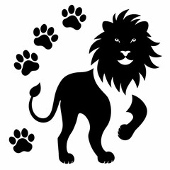 black footprints left on a white background and parts by an animal lion or dog