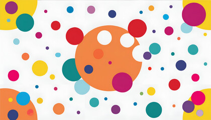 Poster - Colorful abstract composition with circles and bubbles on a bright white background, creating a lively and playful atmosphere