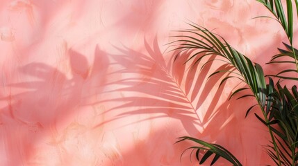Poster - A pink wall with a leafy plant on it