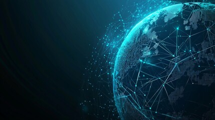 Poster - connecting lines around the globe, digital data flow. futuristic technology theme background with li