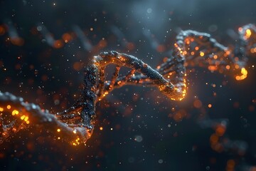 Poster - Stunning Visualization of DNA Helix with Glowing Particles in a Dark Background
