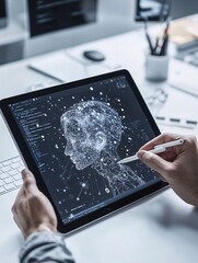 Poster - an ai system visualizes artistic concepts on a tablet as an artist refines the details, highlighting