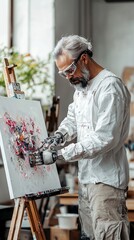 Poster - a robotic artist at work in a contemporary studio, blending traditional painting techniques with ai-