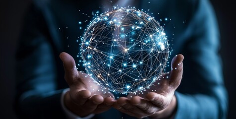 Aufkleber - taking hand hold of global network, futuristic technology background, global business, iot internet 