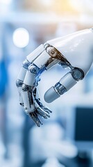 Poster - a robotic arm assists in painting a digital canvas, guided by ai algorithms, in a modern workspace w