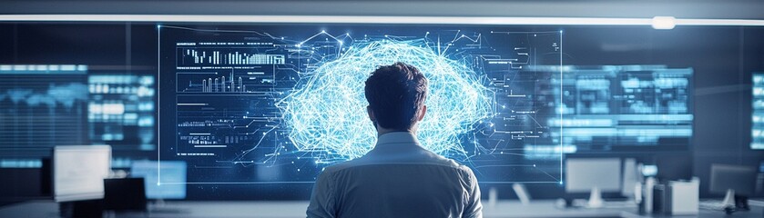 Poster - an ai-powered digital canvas displays an evolving piece of art in a high-tech workspace, with space 