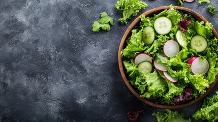 Wall Mural - Fresh Green Salad with Cucumber and Radish