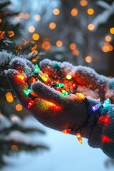 Wall Mural - christmas background with lights in the hands