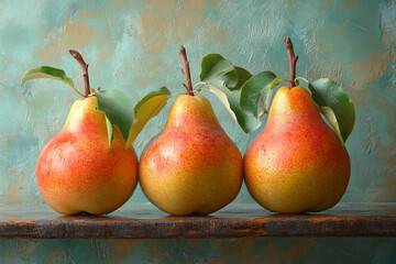 Wall Mural - Fresh pears on a pastel green background,