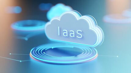 Poster - 3D illustration of a cloud computing concept with 'IaaS' text, symbolizing Infrastructure as a Service in a modern digital landscape.