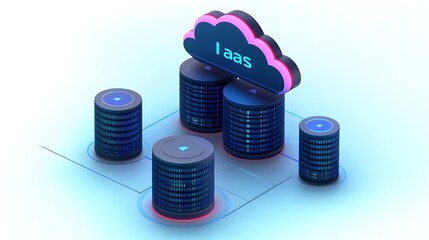 Poster - 3D illustration of cloud computing infrastructure as a service (IaaS) concept with data servers and storage devices.