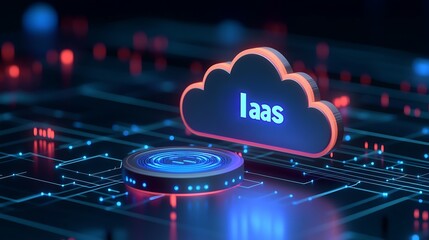 Poster - 3d illustration of infrastructure as a service (iaas) concept with a cloud icon on a digital circuit