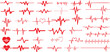© Arafat - Red heartbeat line collection with heart symbol, cardiology, medical pulse, ECG, EKG design, healthcare clipart vector illustration, health monitoring, digital heartbeat graphics