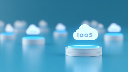 Poster - Cloud computing concept with IaaS icon on a blue background. Infrastructure as a Service symbol representing internet technology and data storage