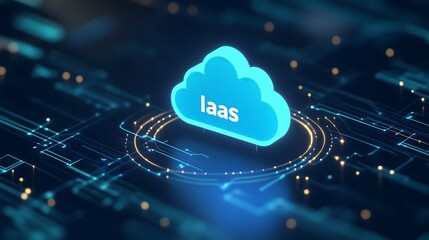 Poster - Cloud computing concept with IaaS (Infrastructure as a Service) icon on a digital background, showcasing modern technology and virtualization.